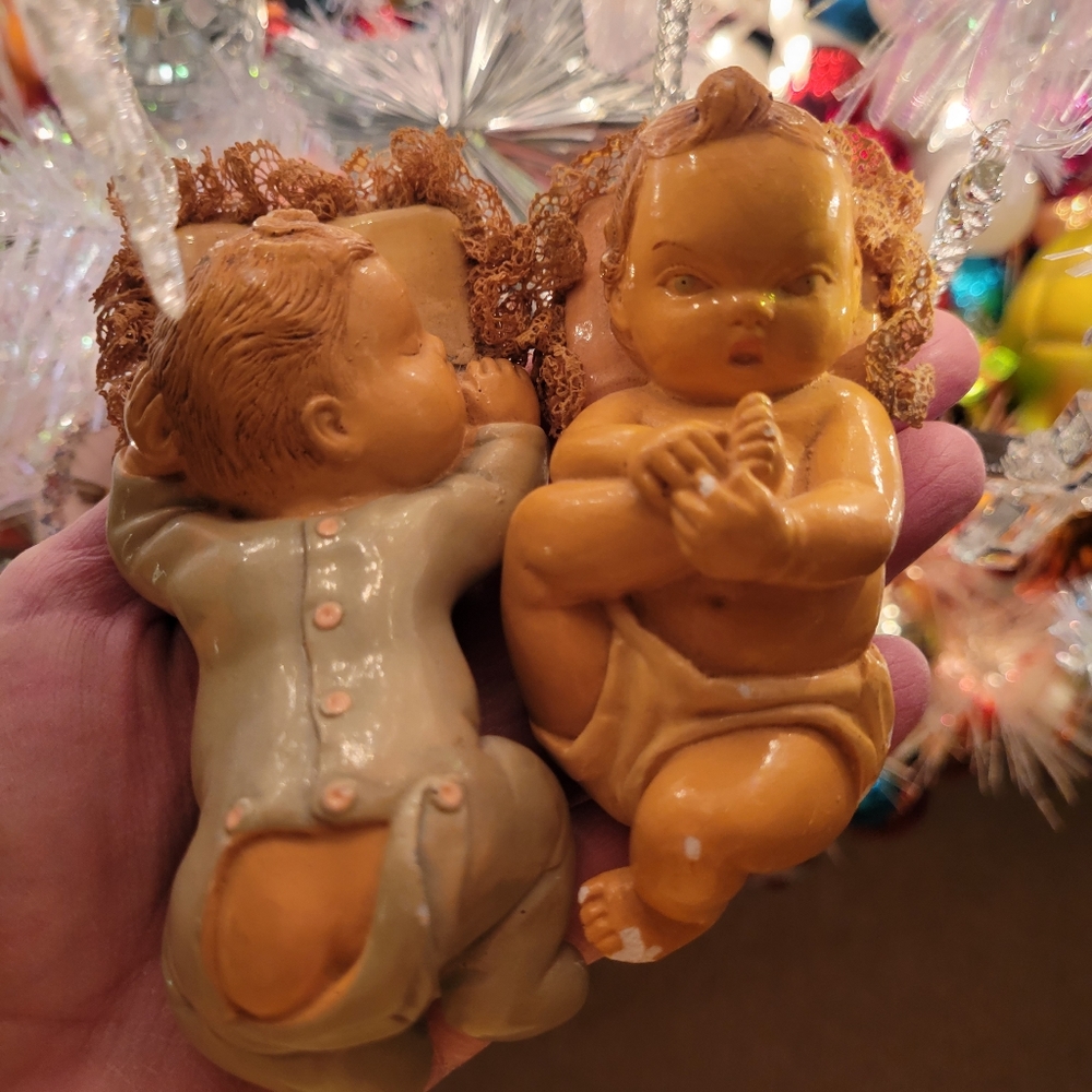 Vintage Chalkware Baby Duo ~ Mid-Century ~ Décor Item or Baby Shower Decoration